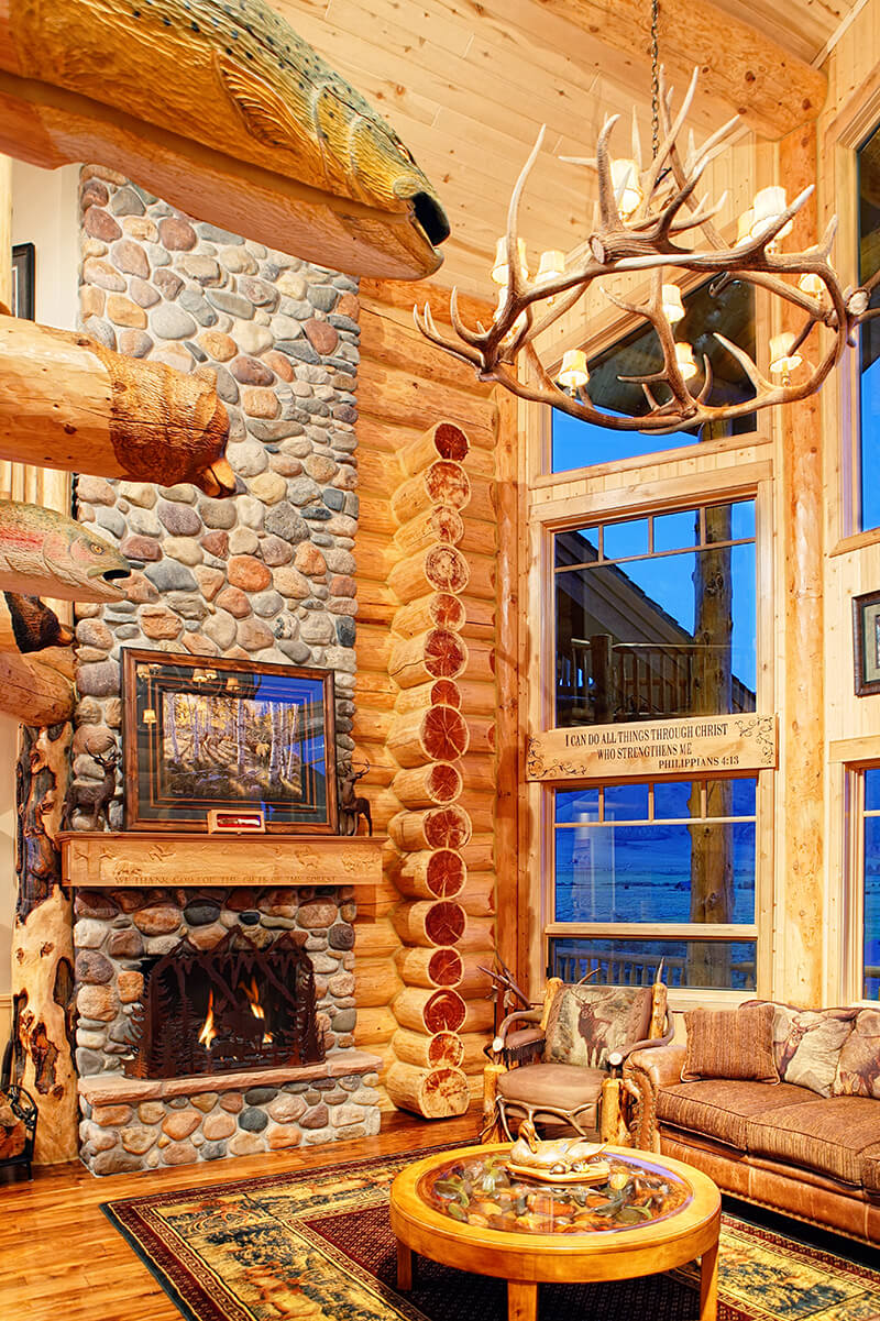 Log cabin exterior Home residence architecture windows wood Idaho Victor view mountains rustic autumn