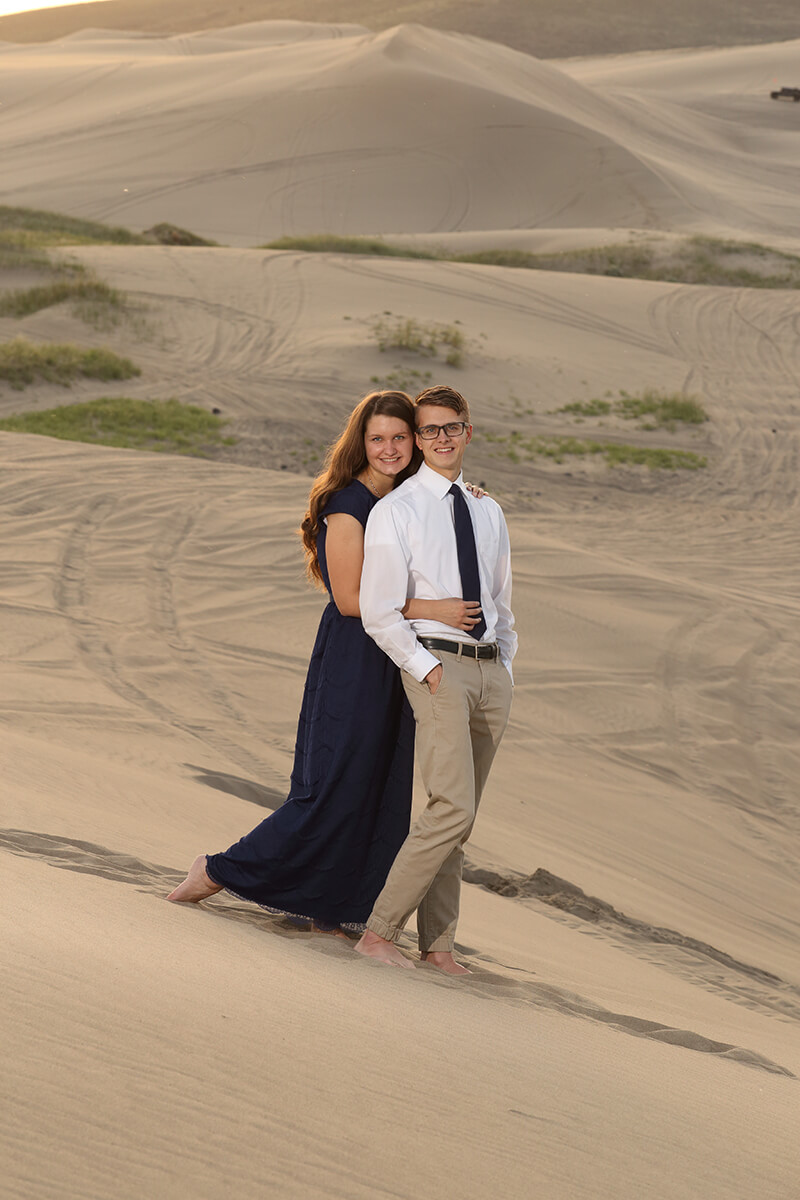 Sand Dunes Idaho engagement full body portrait posed outdoor location Formal attire clean fun Idaho Photographer
