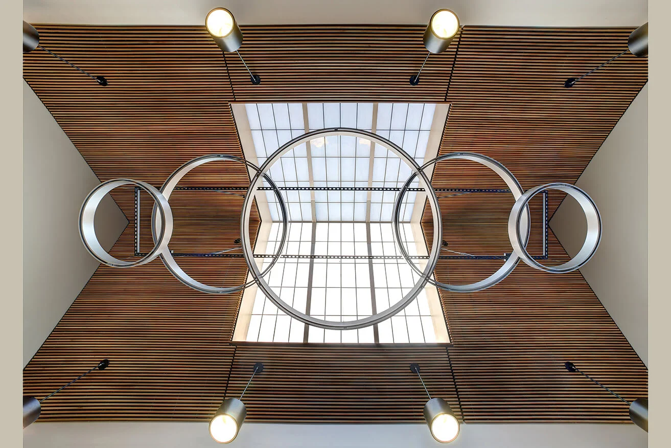 Interior architectural photography of details in the modern styling of a credit union branch